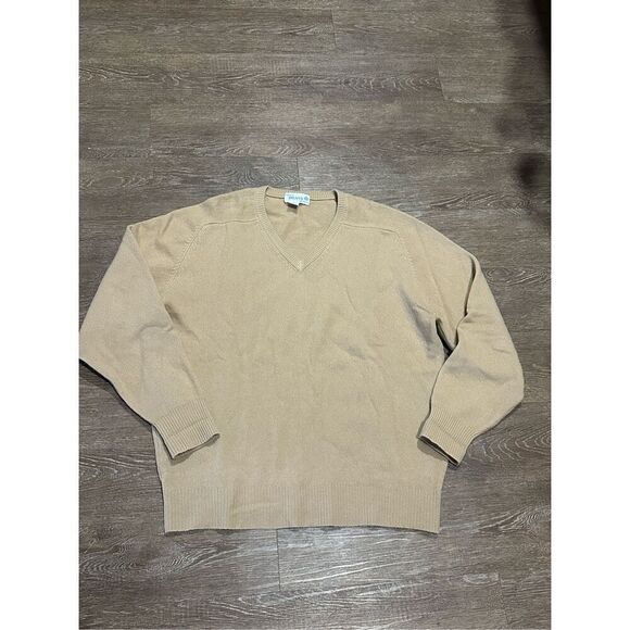 Deans of Scotland tan pure wool sweater vneck sz XL 46 - Picture 1 of 8